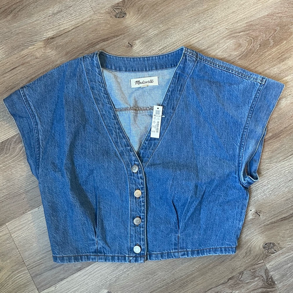 NWT Madewell Cap Sleeve Cropped Denim Top Size 4